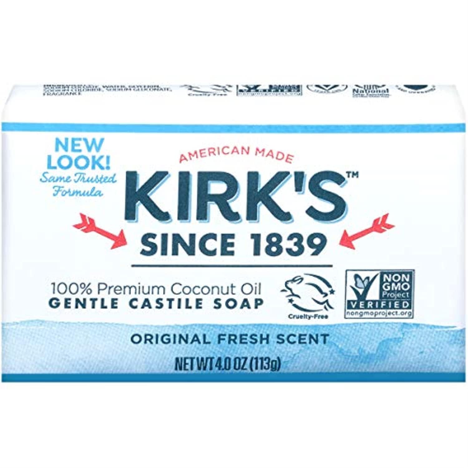 Natural Castile Bar Soap – Kirk’s Castile Natural Coco Bar Soap 4oz – 5 Pack