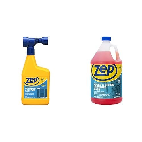 Zep Concentrated Outdoor Glass and Surface Cleaner Concentrate House and Siding Pressure Wash – U49910 32 oz & ZUVWS128 1 Gallon – Clean Exterior Glass and Surfaces and Exterior Siding