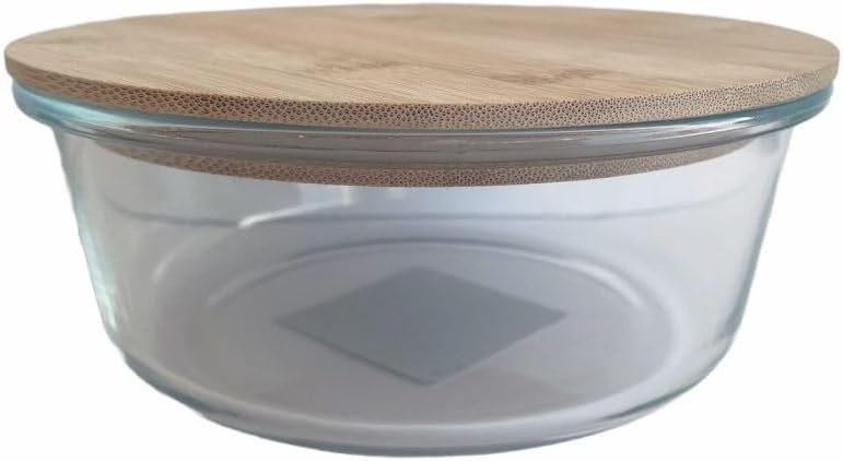 2 Pcs Round Glass Food Storage Containers 32.1oz (950 ml), Airtight, Leakproof Bamboo Lid, Meal Prep Container Set – Microwave and Refrigerator Safe