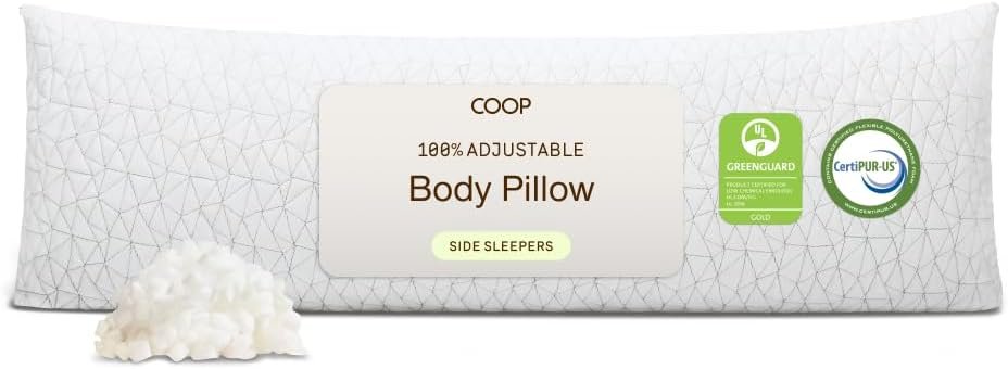 Coop Home Goods Original Adjustable Body Pillow, 20×54 Long Pillow for Back, Shoulder, Hip and Knee Support, Side Sleeper Body Pillows for Adults with Memory Foam & Washable Cover