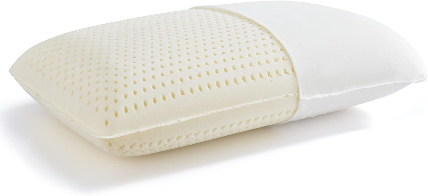 Talalay Natural Latex Pillow Sleeping Bed Pillow, Medium Firmness Latex Pillow for Side, Back, and Stomach Sleepers, Removable Breathable Cotton Cover (Standard Size)