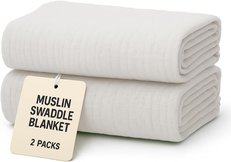 Muslin Swaddle Blankets 40×40 Inches 2 Pcs White Baby Swaddles, Soft Organic Muslin Baby Blankets for Boys & Girls, Large Receiving Blanket for Newborns, Ideal for Shower