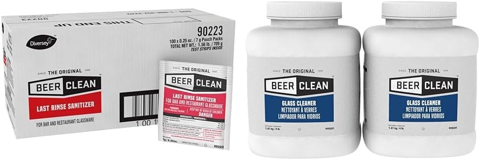 Diversey Beer Clean Last Rinse Sanitizer 100 Pack & Glass Cleaner 4-Pound 2-Pack Bundle