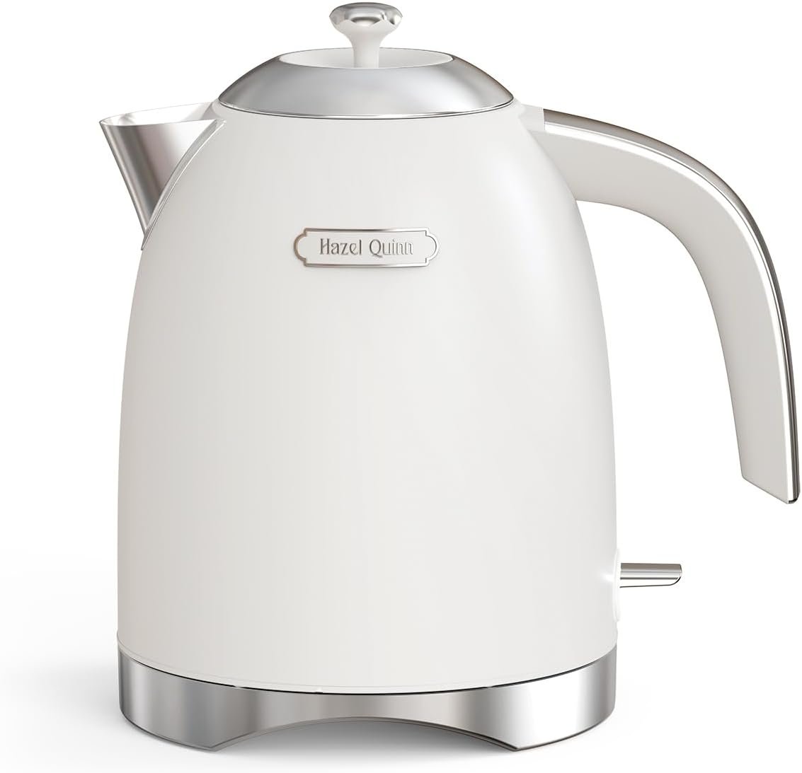 Hazel Quinn Electric Kettle – 1.7 Liters (57oz) Stainless Steel Water Kettle, BPA-Free Interior, 1200W Fast Boiling, Cordless, Rotational Base, Automatic Shut Off & One-Touch LED – Pearl White