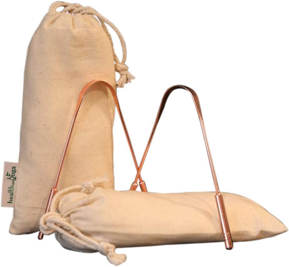 HealthAndYoga™ qSwipe Copper Tongue Cleaner Scraper – Hygienic, Non-Synthetic Grip – Tongue Brush Cleaner (Copper – 2-Pack)