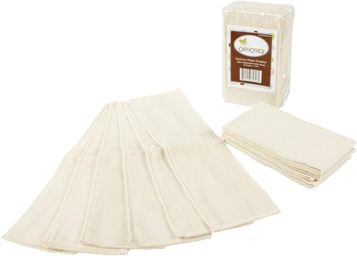 OsoCozy Gauze Cloth Diaper Doublers – 100% Unbleached Gauze Weaved Cotton, 4×12 inches, 6 Layers Thick. Add Extra Absorbency to Your Cloth Diapers – 12 Pack