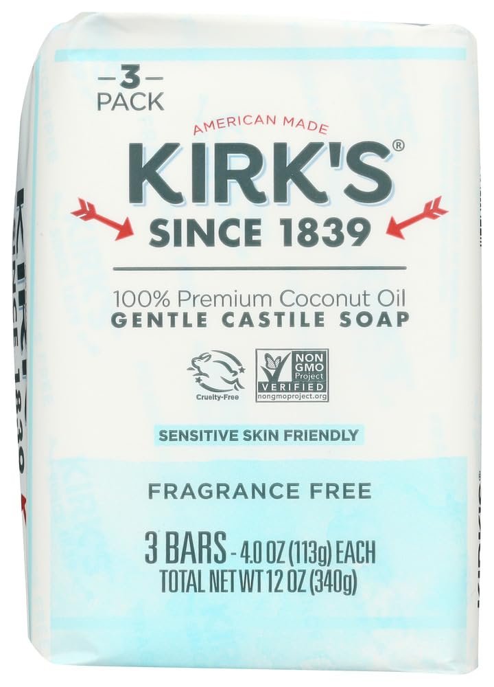 Kirks Natural Soap Bar – Coco Castile – Fragrance Free – 3 Count – 4 oz (Pack of 4)