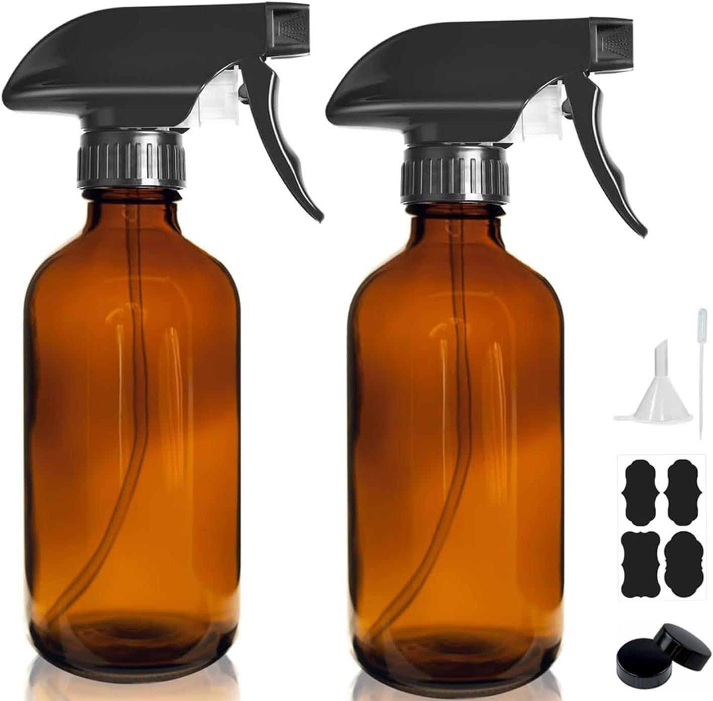 8OZ Amber Glass Spray Bottles – 2 Pack – Empty Refillable Bottle for Essential Oils, Plants, Cleaning Solutions, Hair Mister – Durable Nozzle w/Fine Mist and Stream Setting