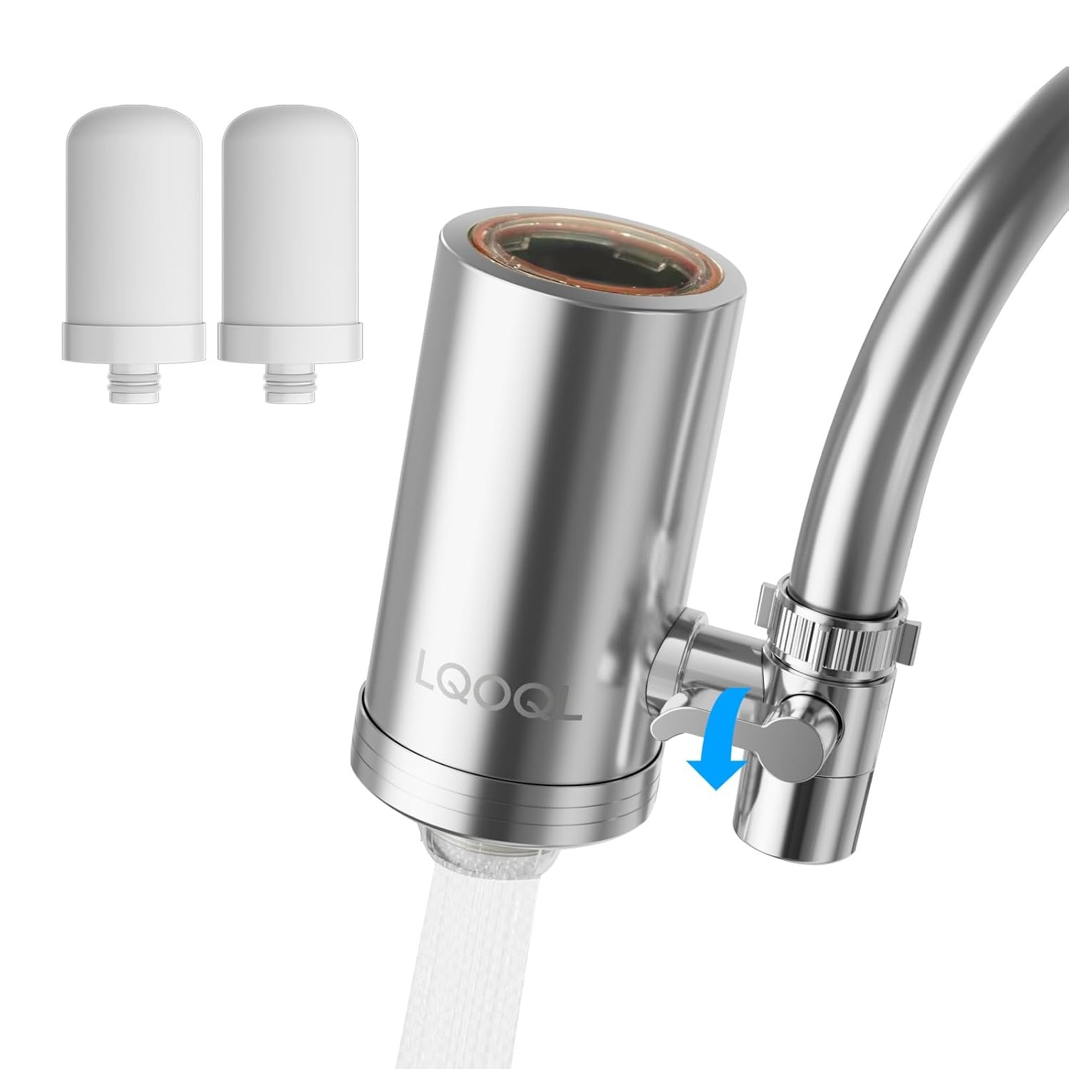 Water Filter for Sink Faucet, 304 Stainless Steel Water Purifier for Kitchen Sink, Reduces PFAS, Lead, Chlorine & Microplastics, 350 Gallons Long-Lasting for Kitchen & Bathroom, 2 Filters