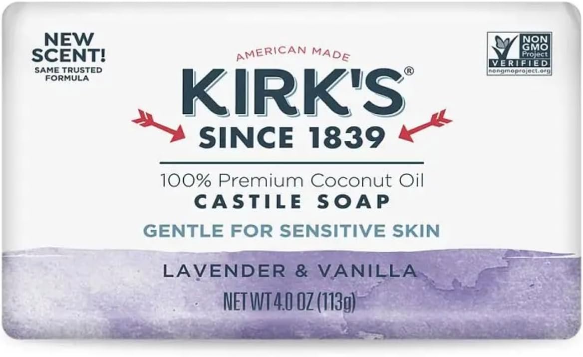 Kirk’s 100% Premium Coconut Oil Castile Bar Soap, Lavender & Vanilla, 4 oz (113 g)