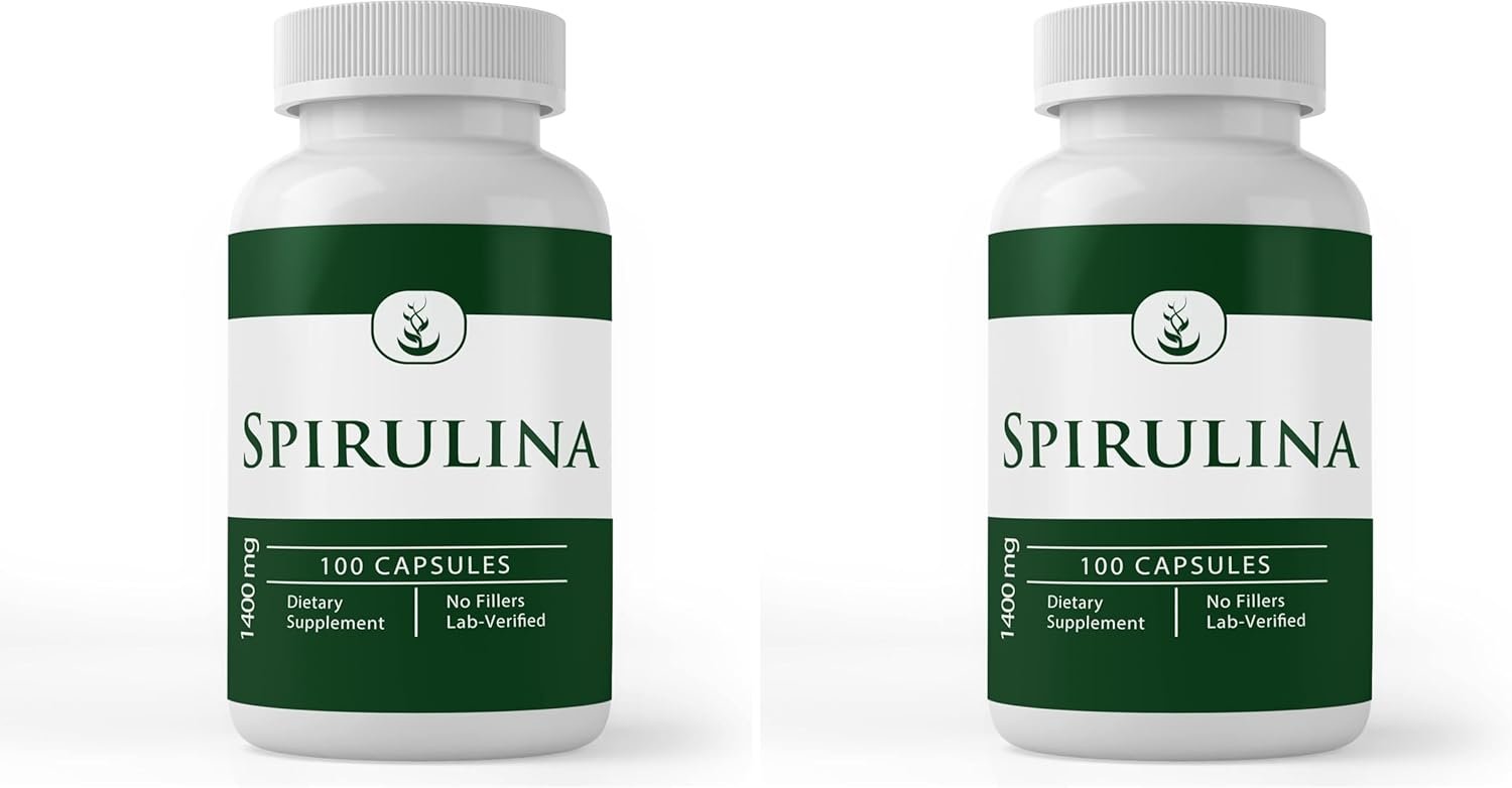 PURE ORIGINAL INGREDIENTS Spirulina (100 Capsules) Rich in Phycocyanin, Pure (Pack of 2)