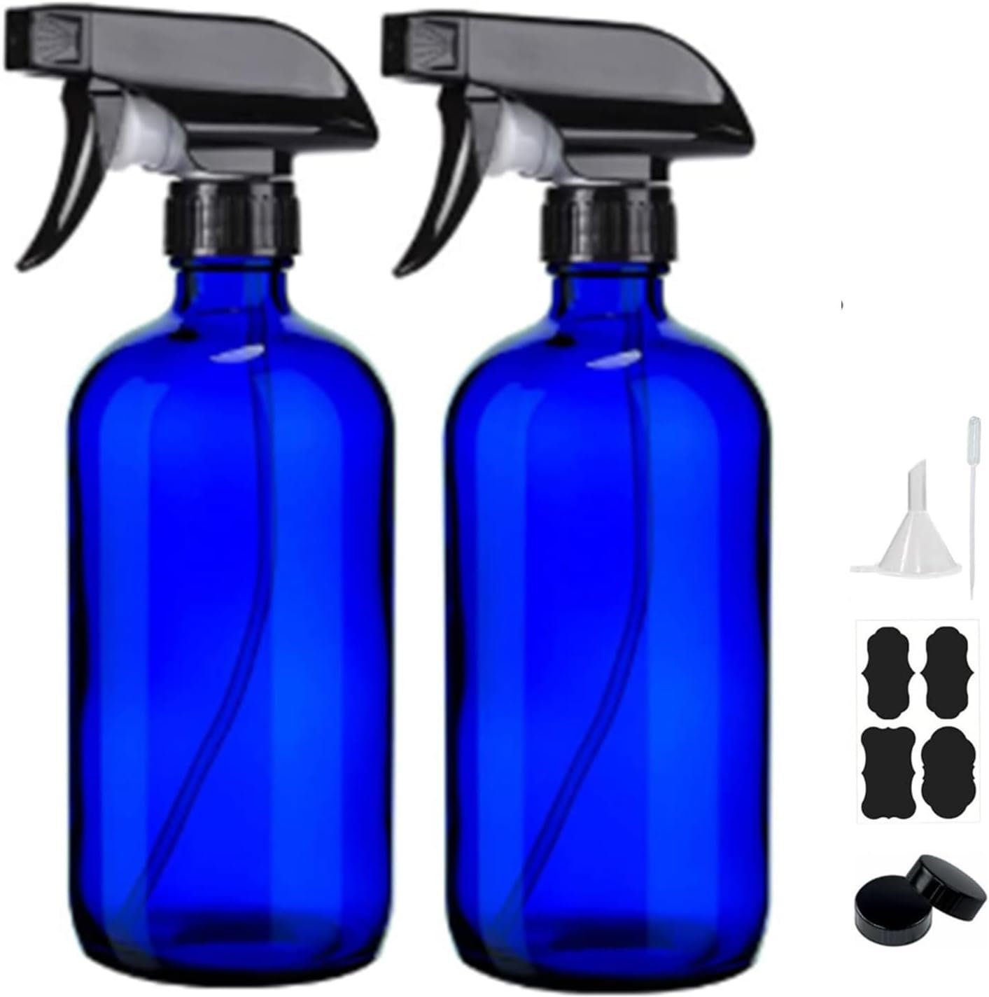 16oz Glass Spray Bottles,2-Pack Refillable Empty Spray Bottl for Cleaning, Hair Care, Plants – Adjustable Nozzl – Blue