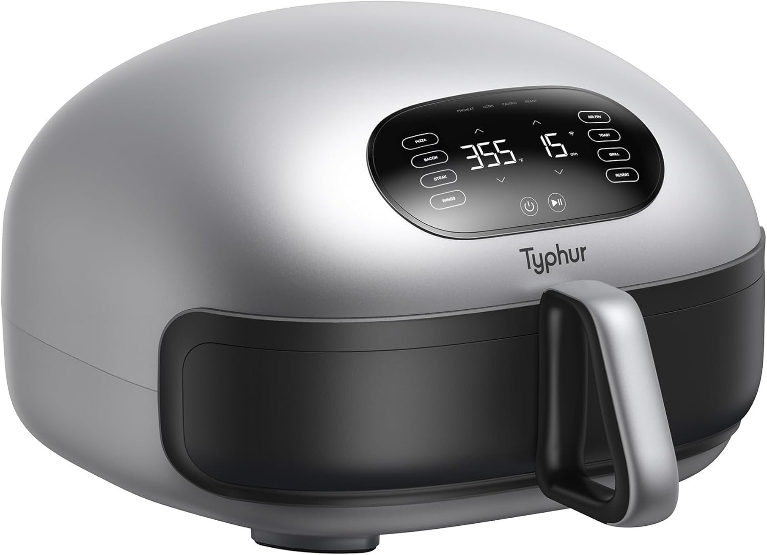 Typhur Dome 2 AI Smart Air Fryer, Large Flat Airfryer with Top & Bottom Heating, Self-cleaning Digital Fryer, PFAS free Ceramic Basket, Fits a 12″ Pizza or Steaks, Whisper-Quiet, 120V
