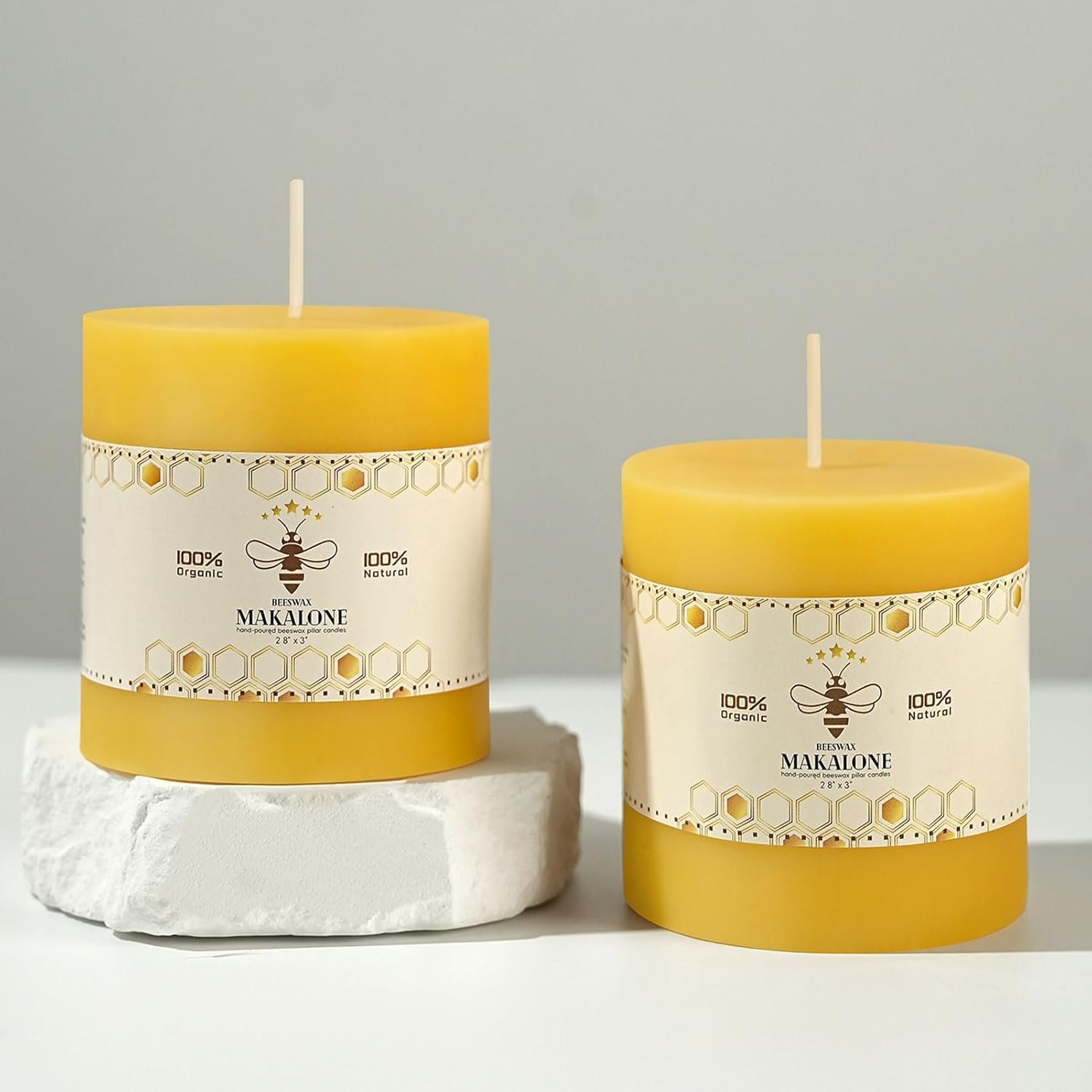 2 Pack Natural Beeswax Candles,88 Hours Long Burning-Bees Wax Candles for Home,100% Pure Beeswax Pillar Candle for Emergency,Paryer,Parties,Unscented Dripless Smokeless Pillar Candle Bulk 2.8x3in