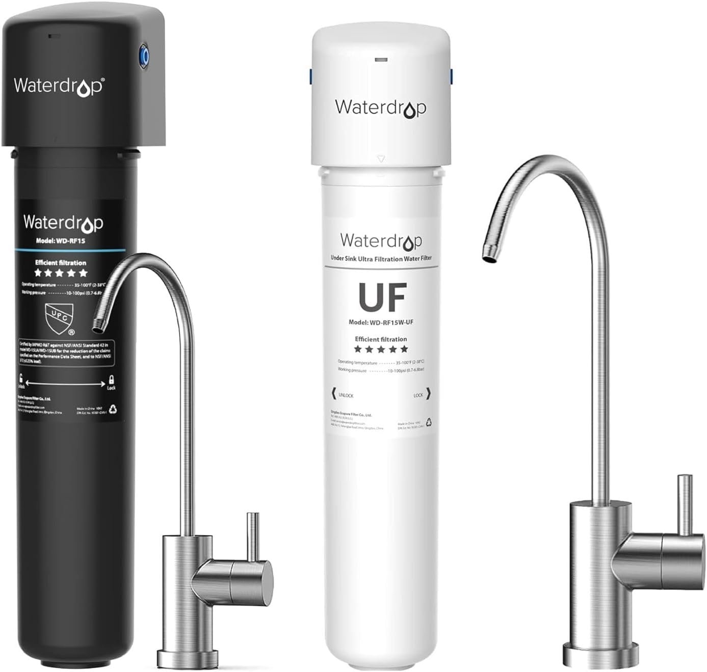 Waterdrop 15UB Under Sink Water Filter System, Chlorine Reduction, NSF Certified, 0.01 Micron Ultrafiltration Membrane, Stainless Steel