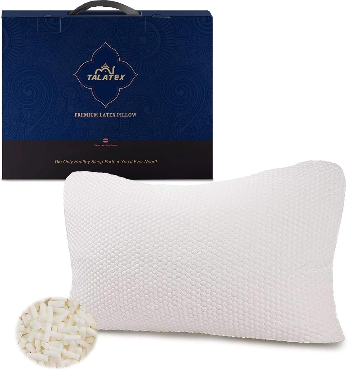 Talatex Talalay 100% Natural Premium Adjustable Latex Pillow, Shredded Latex Pillow Helps Relieve Pressure, Perfect Package Best Gift with Removable Tencel Cover (SilkStrand, Standard)