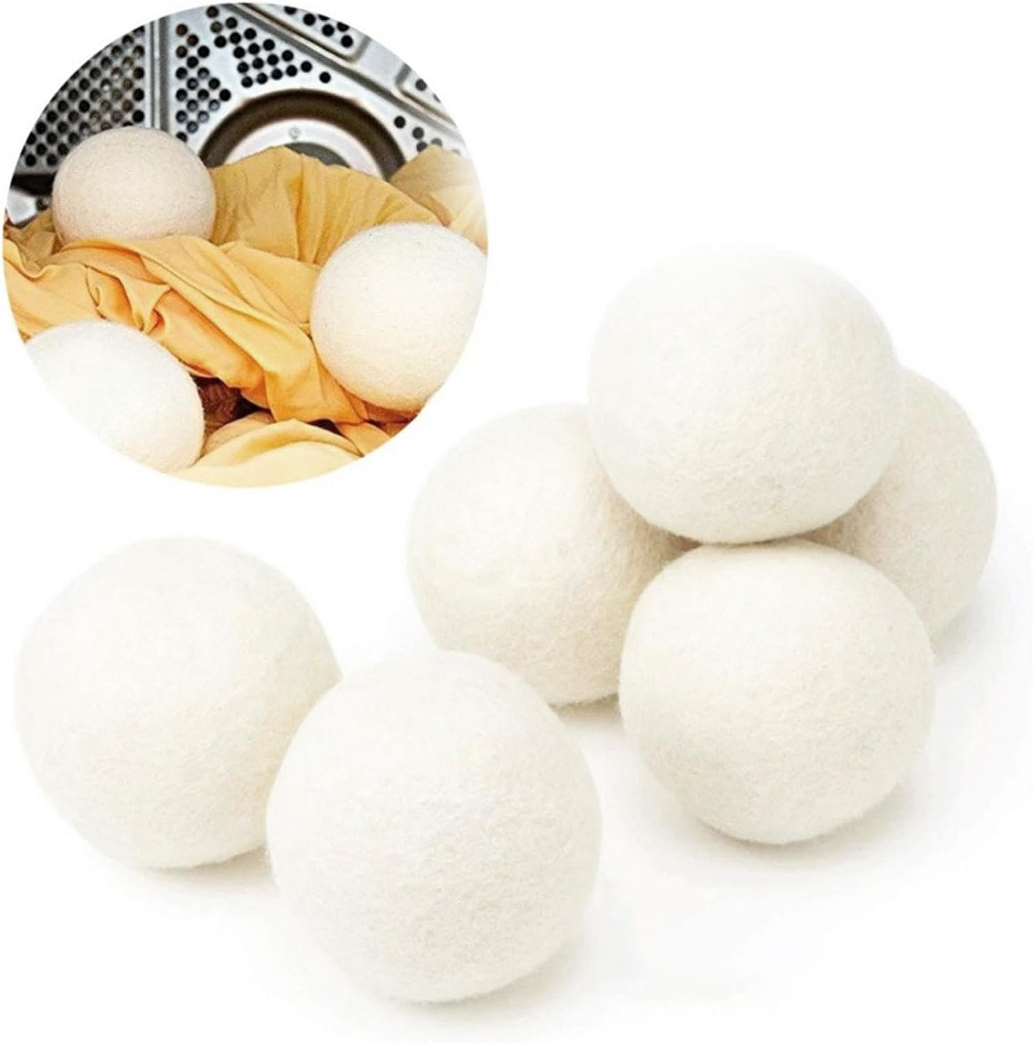 Laundry Wool Dryer Balls, 6 Pack Natural Fabric Softener, Reusable Laundry Balls for Dryer, Reduces Clothing Wrinkles and Saves Drying Time for Washing Machine Accessories