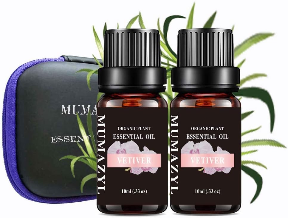 Vetiver Essential Oil Set, Vetiver Oil for Diffuser,Cleaning,Home,Bedroom,Perfumes,Humidifier,Soap,Candles 2 Pack 10ml