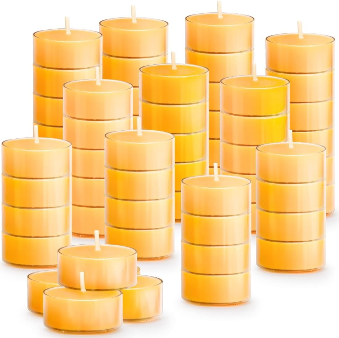 50PCS Pure Beeswax Tealight Candles, Natural Scent, Clear Cup， Raw