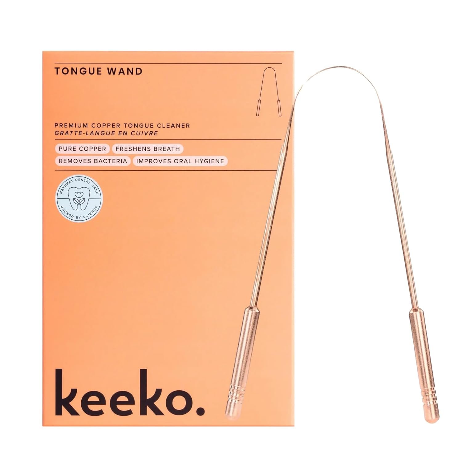 Keeko Premium Copper Tongue Cleaner for Adults, 100% Pure Copper Tongue Scraper Brush Cleaner Designed for Oral Hygiene Bad Breath Easy to Use, Durable and Reusable Tongue Cleaning Tool