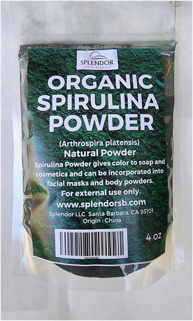 Organic Spirulina Powder Soap Making Supplies Natural Colorant – Finely Ground Dye Pigment Powder (4 oz) for Handmade Soap, Cosmetics & More DIY Splendor Santa Barbara