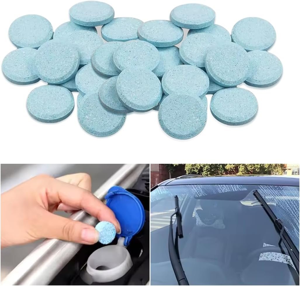 50PCS Car Windshield Washer Fluid Tablets, Concentrated Vehicle Windscreen Wiper Fluid, Solid Automotive Window Glass Cleaner Accessories, Universal for SUV, Sedan, Truck