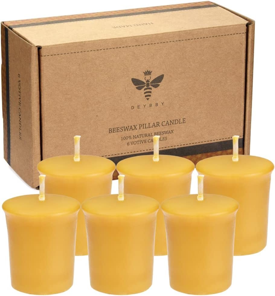 Pure Beeswax Votive Candles-6 Pack Natural Votives Set for Home Room Decor Party Wedding Spa Gift,12 Hours Burn