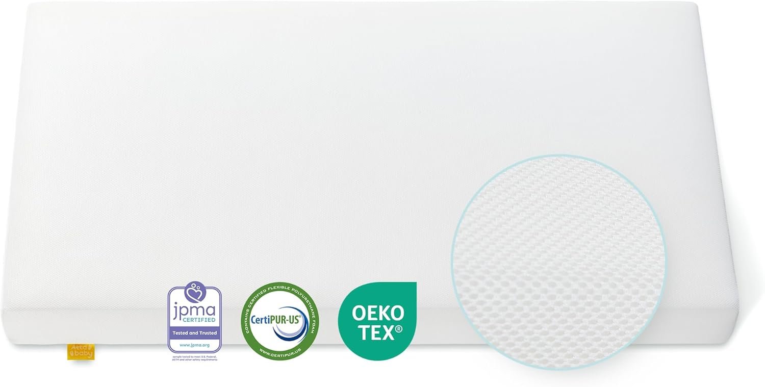 Crib Mattress, JPMA Certified Baby Mattress, Breathable Surface, CertiPUR-US and Oeko-TEX Approved, Standard Full Size for Crib & Toddler Bed, Waterproof Machine Washable Cover, 52” x 27.6”