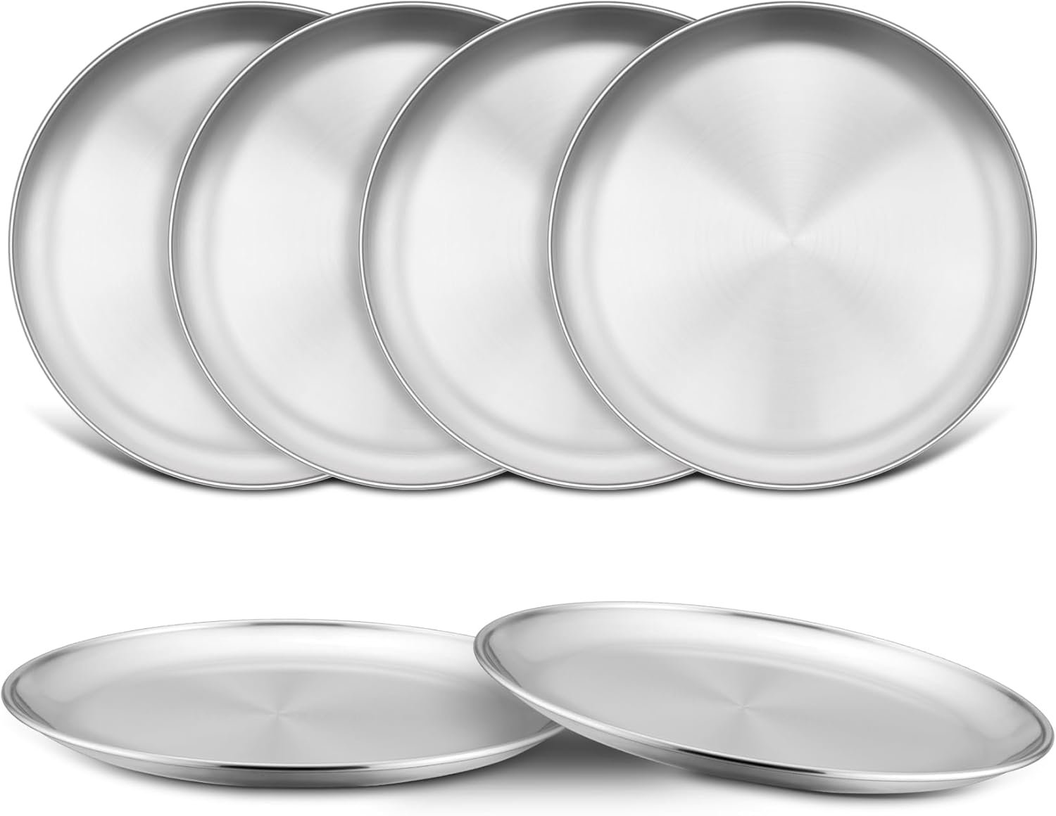 TeamFar Kids Plates, 6 PCS Stainless Steel Baby Dinner Plates Set, 8 Inch Toddler Metal Dishes, Unbreakable Dishes for Camping Serving Party, Non Toxic, Matte Finished & Dishwasher Safe, Silver