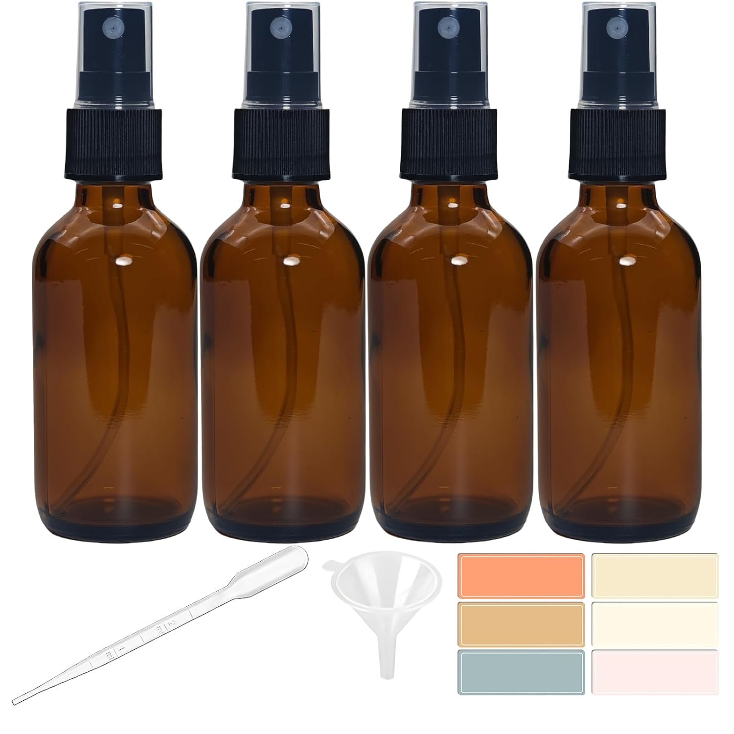 4 PACK 2 oz Amber Small Glass Spray Bottles, Empty Spray Bottle for Hair, Plants, Perfume – Fine Mist, 2oz Mini Spray Bottle