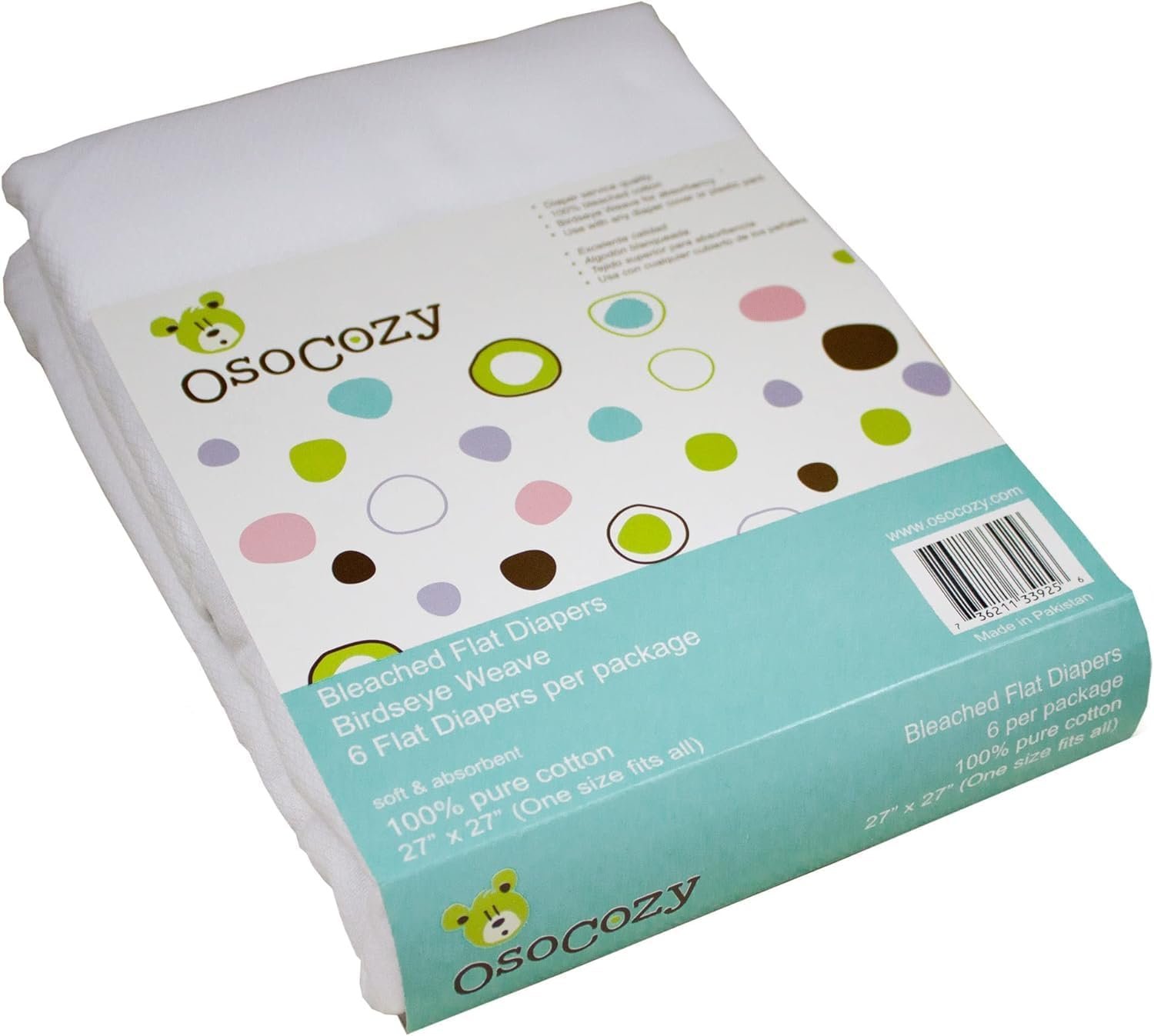 OsoCozy Bleached Birdseye Flat Cloth Diapers (6 Pack) – 27 x 27 Inches, One-Layer Flat Cloth Baby Nappies Made of Soft, Durable 100% Birdseye Weave Cotton…