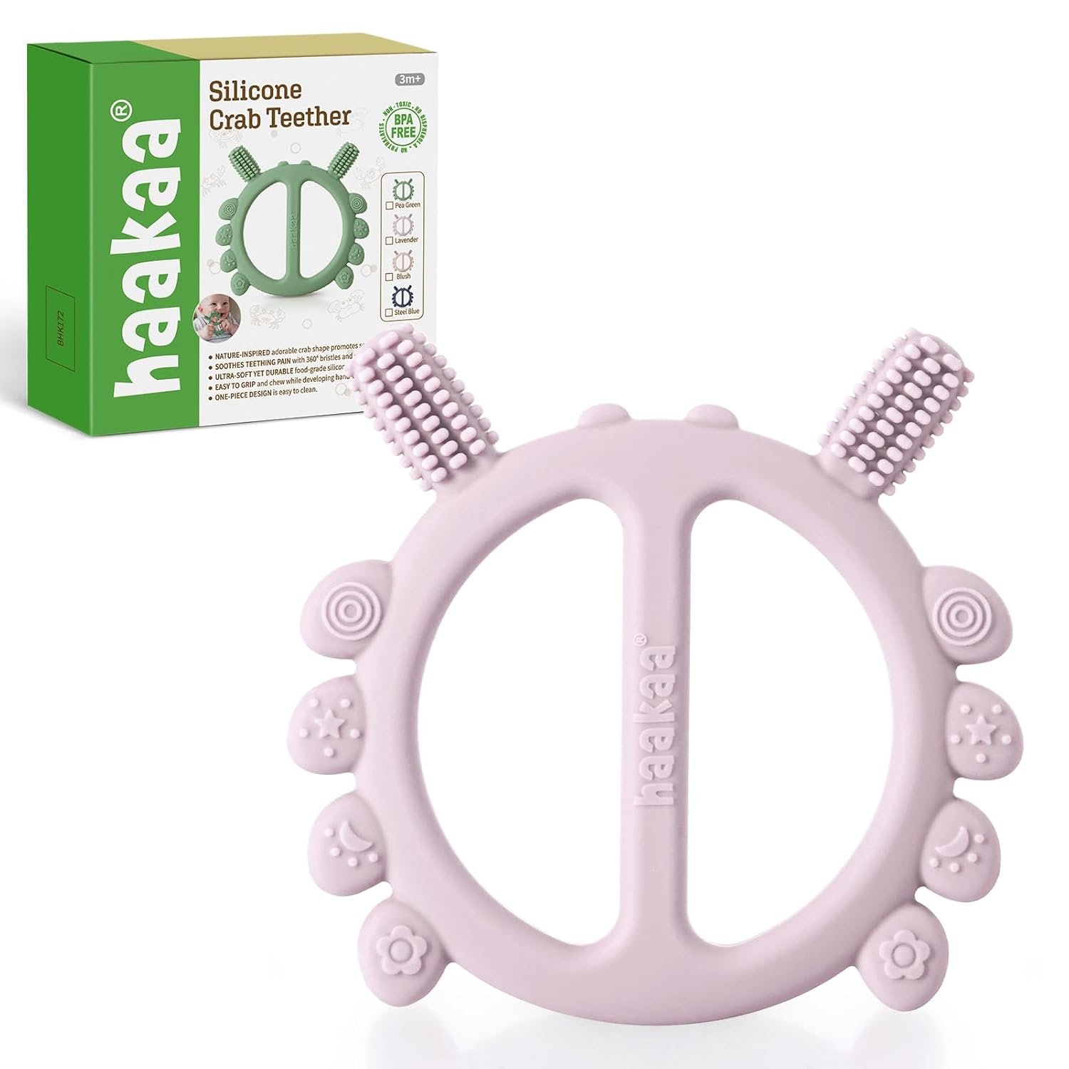 Haakaa Silicone Crab Baby Teether,Baby Toys,360°Baby Toothbrush Head for Infant Self-Brushing Training,Food-Grade Silicone,Lavender