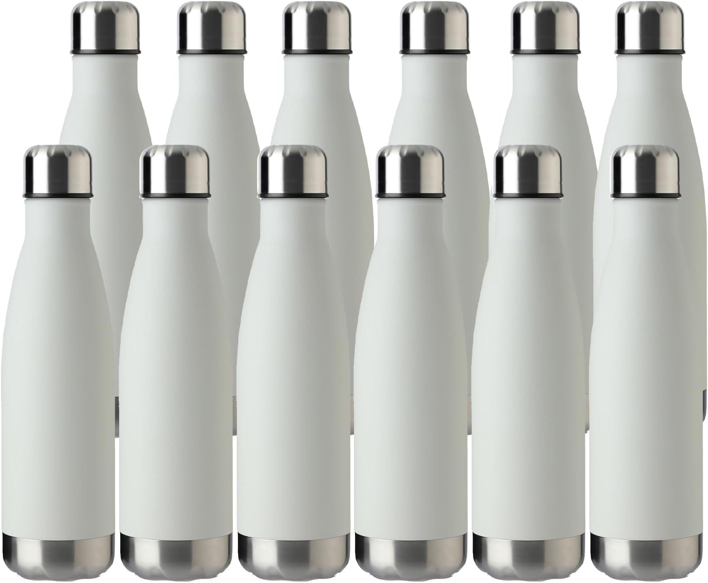MEWAY 17oz Sport Water Bottle 12 Pack Vacuum Insulated Stainless Steel Leak-Proof Double Wall Cola Shape Water Bottle,Keep Drinks Hot & Cold (White,12 Pack)