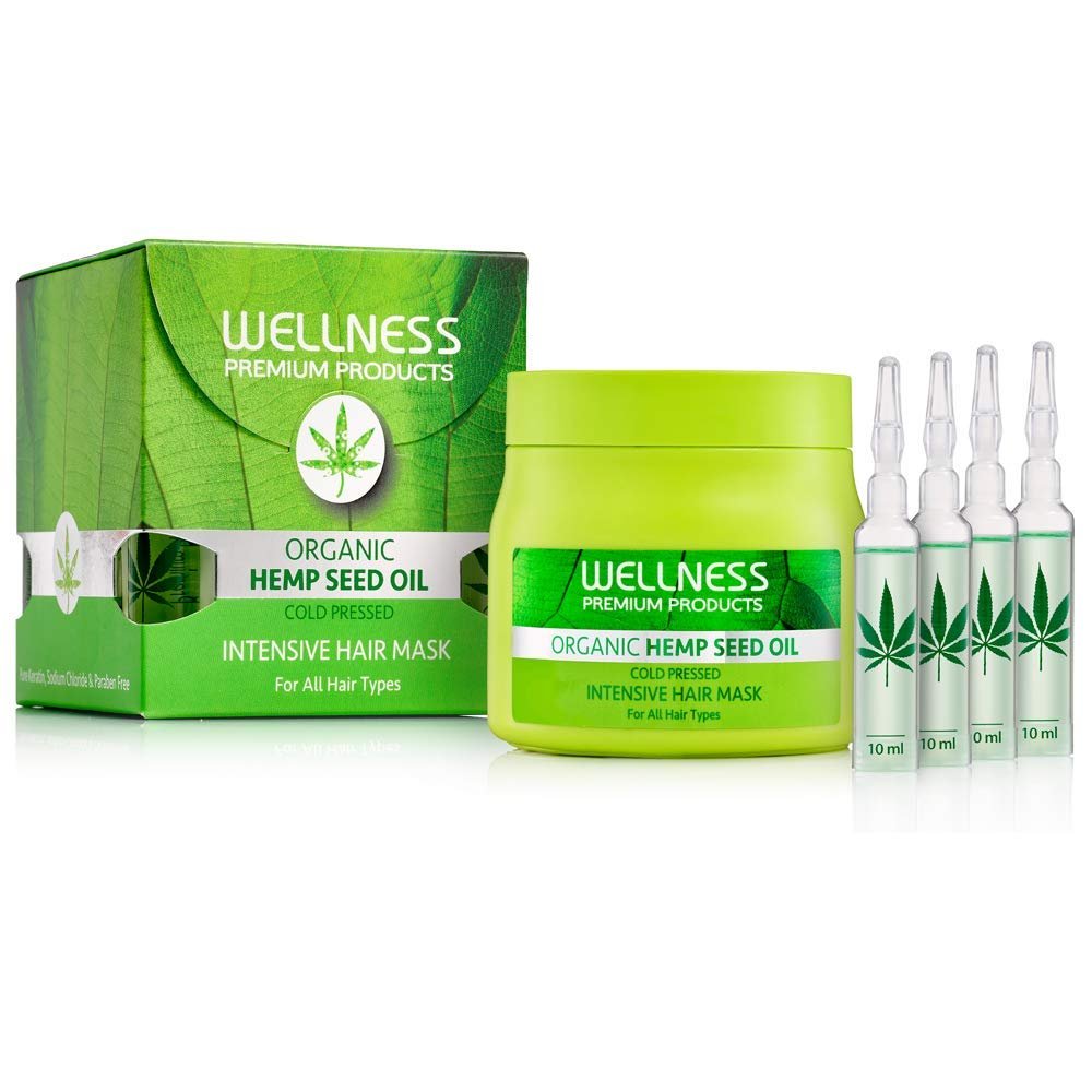 WELLNESS PREMIUM PRODUCTS Hemp Seed Oil Hair Mask – Cold Pressed Organic Hemp Oil, 500ml/16.9oz