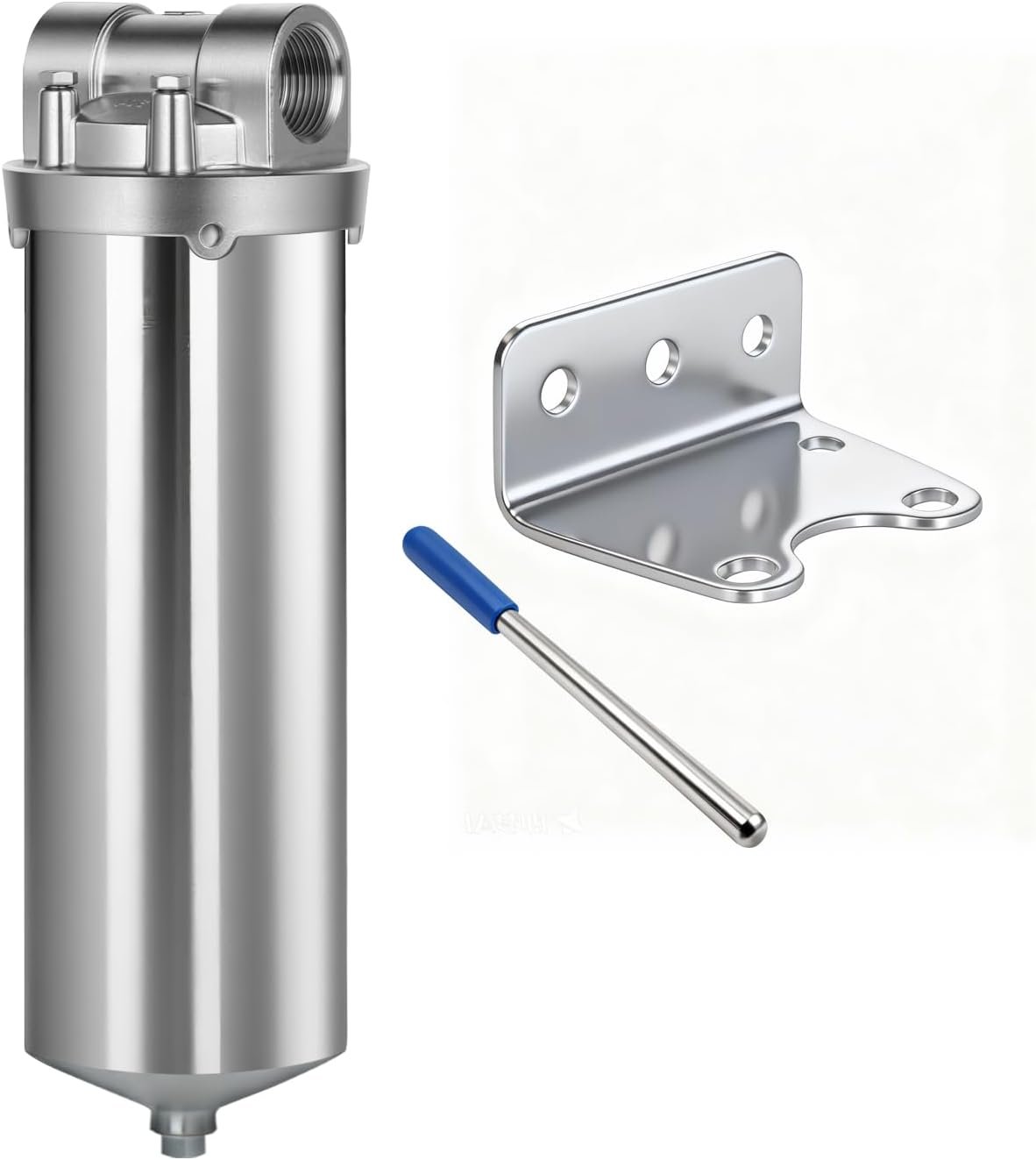 Amwater NSF/ANSI 42 Certification Stainless Steel Filter Housing for 10″ Filter Cartridge, 3/4NPT Water Filter Housing, Drain Valve Style C (Square Head)