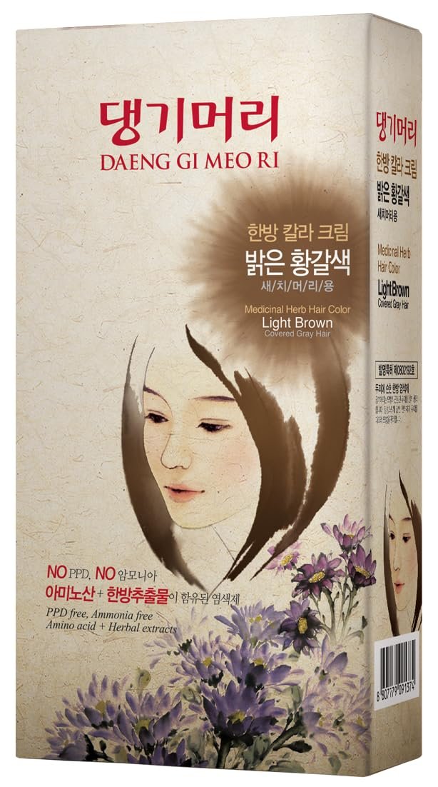 Daeng Gi Meo Ri – Korean Herbal Hair Dye Color Cream [Light Brown] – PPD-Free Gray Coverage, Hair Protection, High-Keratin Formula, 5 Oz