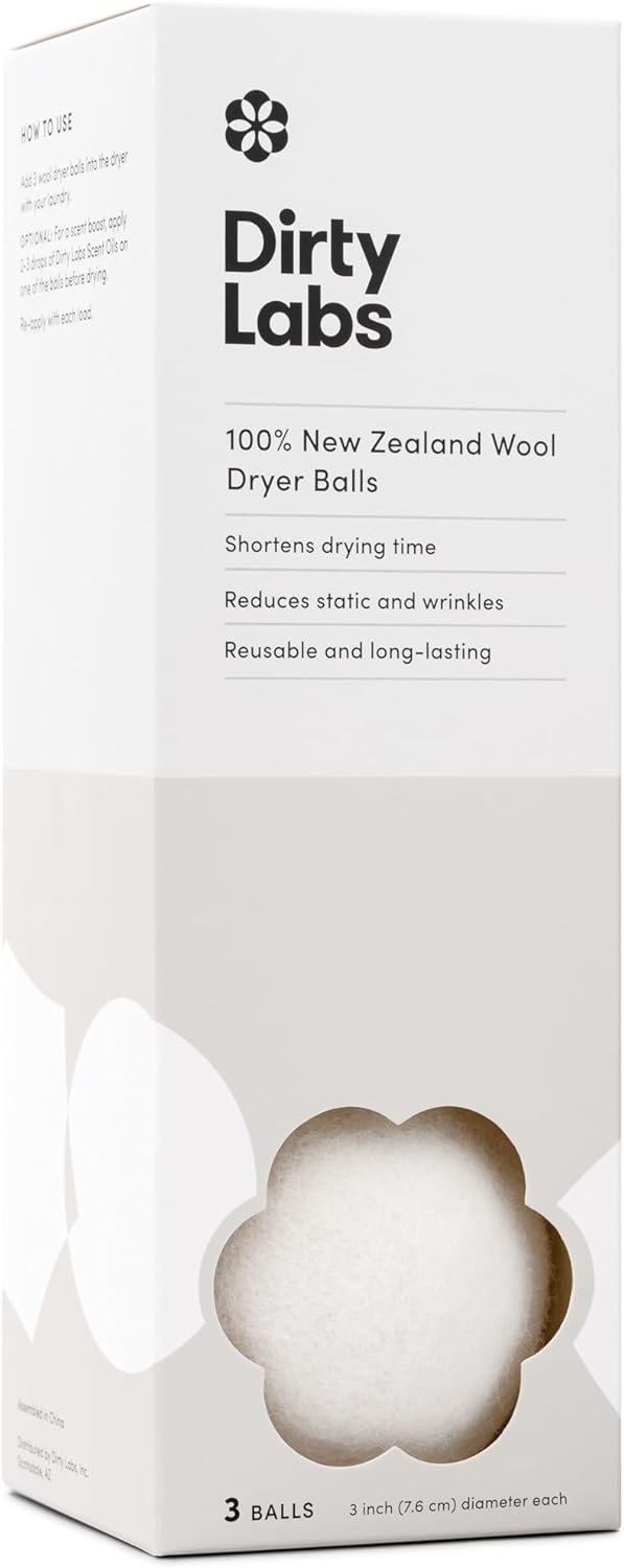 Dirty Labs | 100% New Zealand Wool Dryer Balls | 3 Balls | Shorten Drying Time | Reduce Static & Wrinkles | Dryer Sheet & Fabric Softener Alternative
