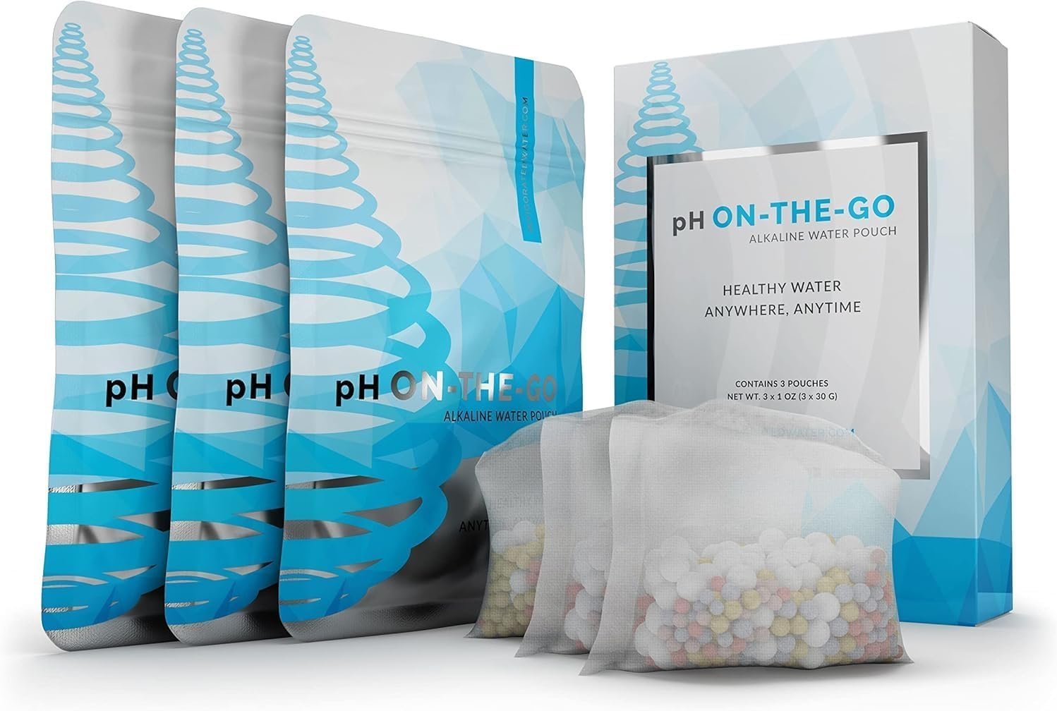 Invigorated Water pH ON-The-GO Portable Alkaline Water Filter Pouch, High pH Water Alkalizer for Bottles, Jugs, Pitchers – Filters 98 Liters / 26 Gallons (3-Pack)