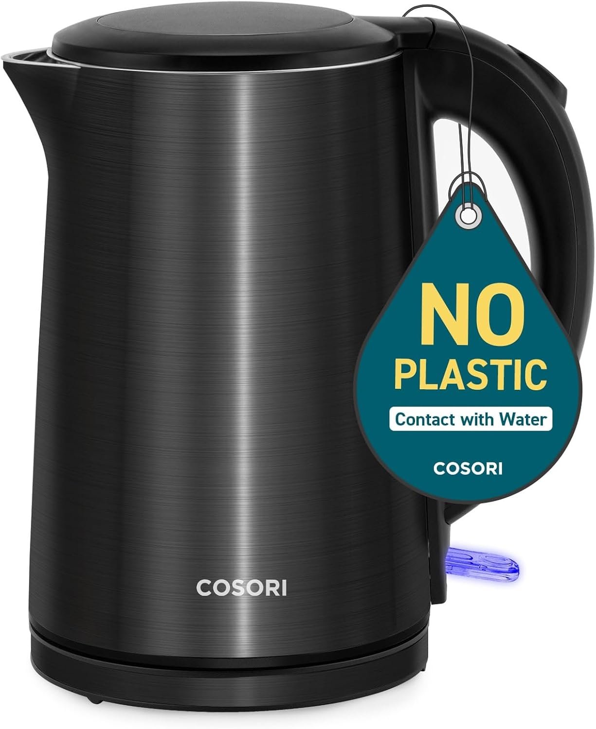 Cosori Electric Kettle, No Plastic Inner Lid, Filter & Spout, Stainless Steel Tea Kettle, Automatic Shut Off & Boil-Dry Protection, Durable Tea Kettle Boiler & Heater, 1.5L/1500W, Black