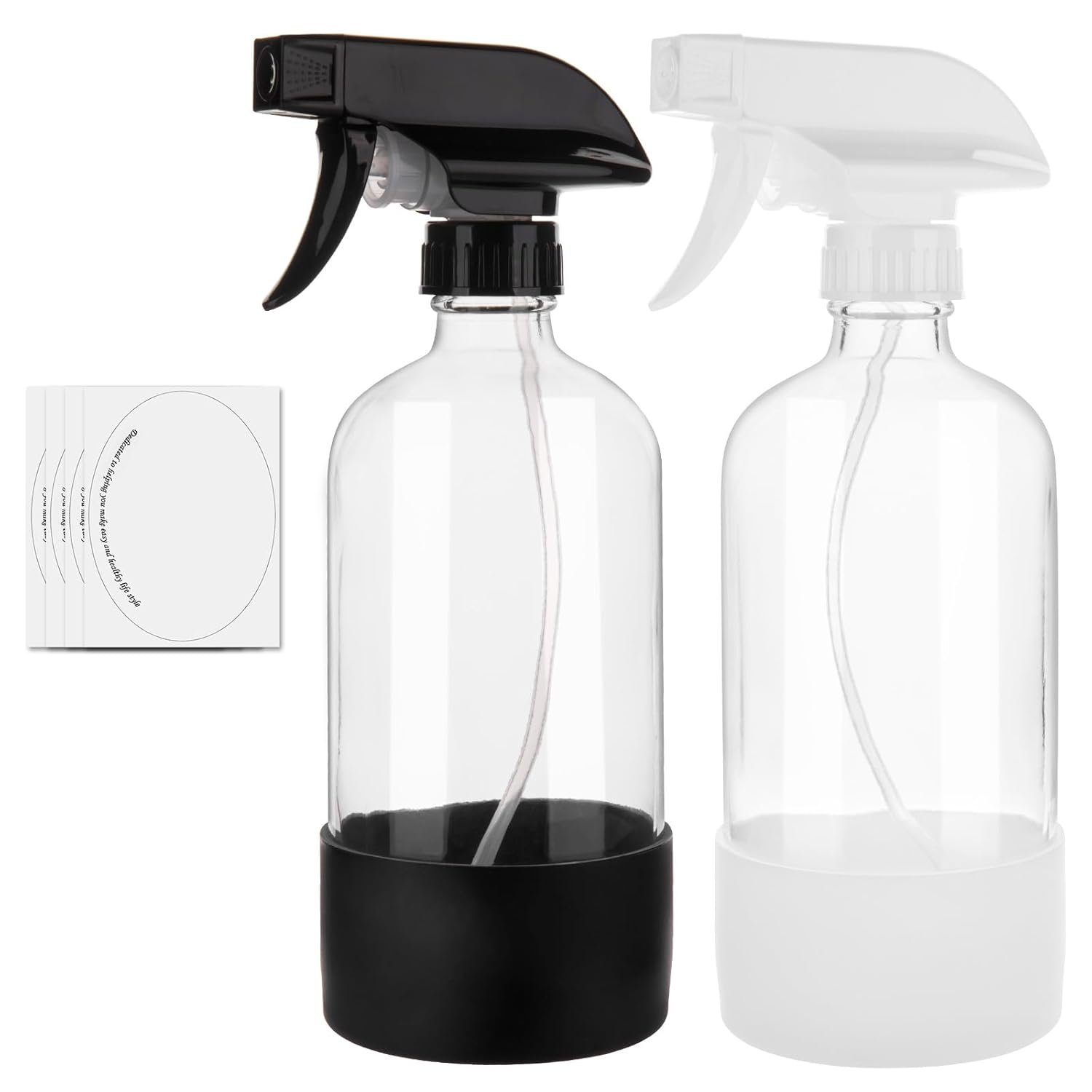 Glass Spray Bottles for Cleaning Solutions, 16oz Reusable Clear Empty Mist Spray Bottle with Silicone Sleeve for Hair, Plants and Essential oils 2 Pack