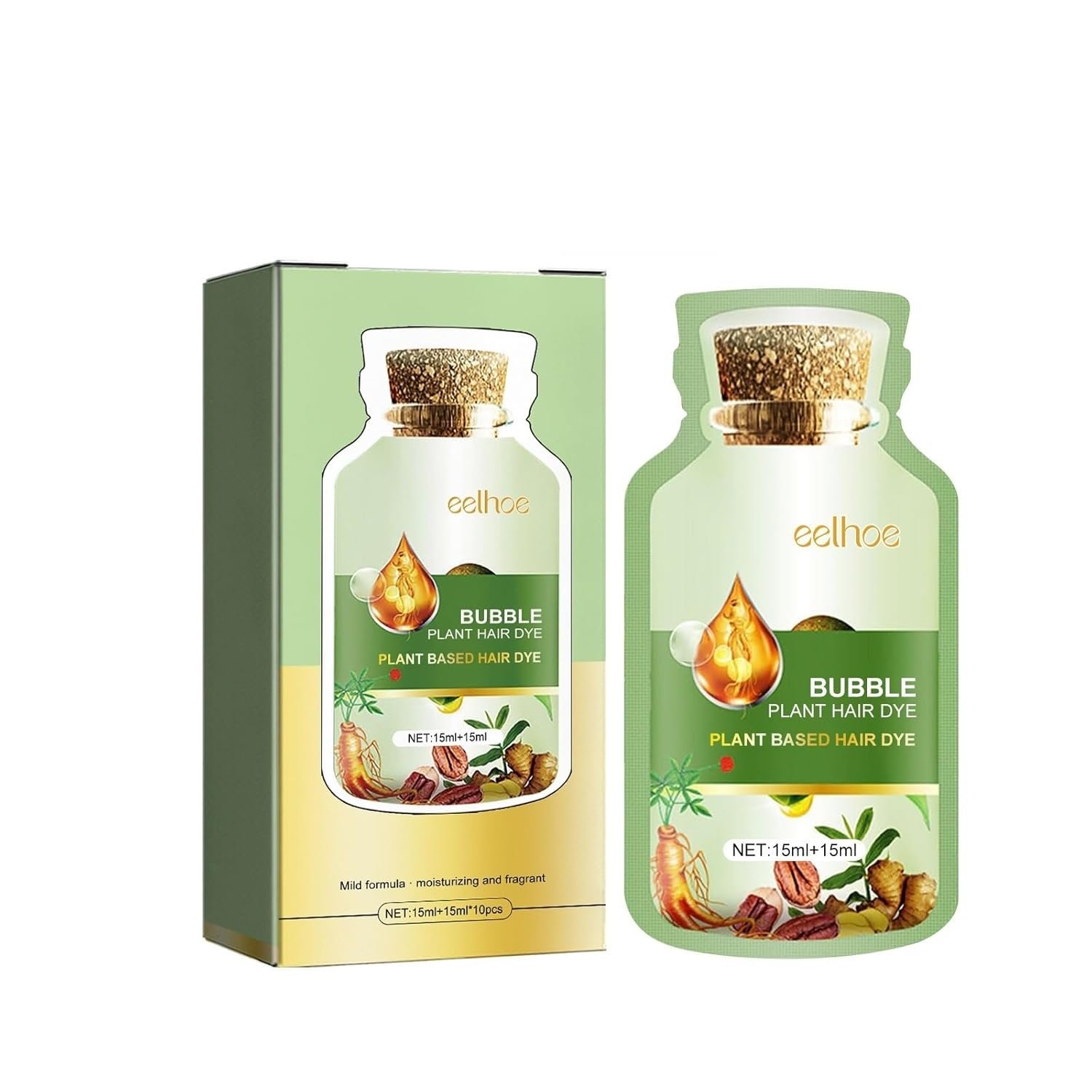 Natural Plant Plant-Based Hair Color Bubble Dye for Grey Coverage – Pure Extract Formula, Coffee Shade, 30ml x 10 Packs