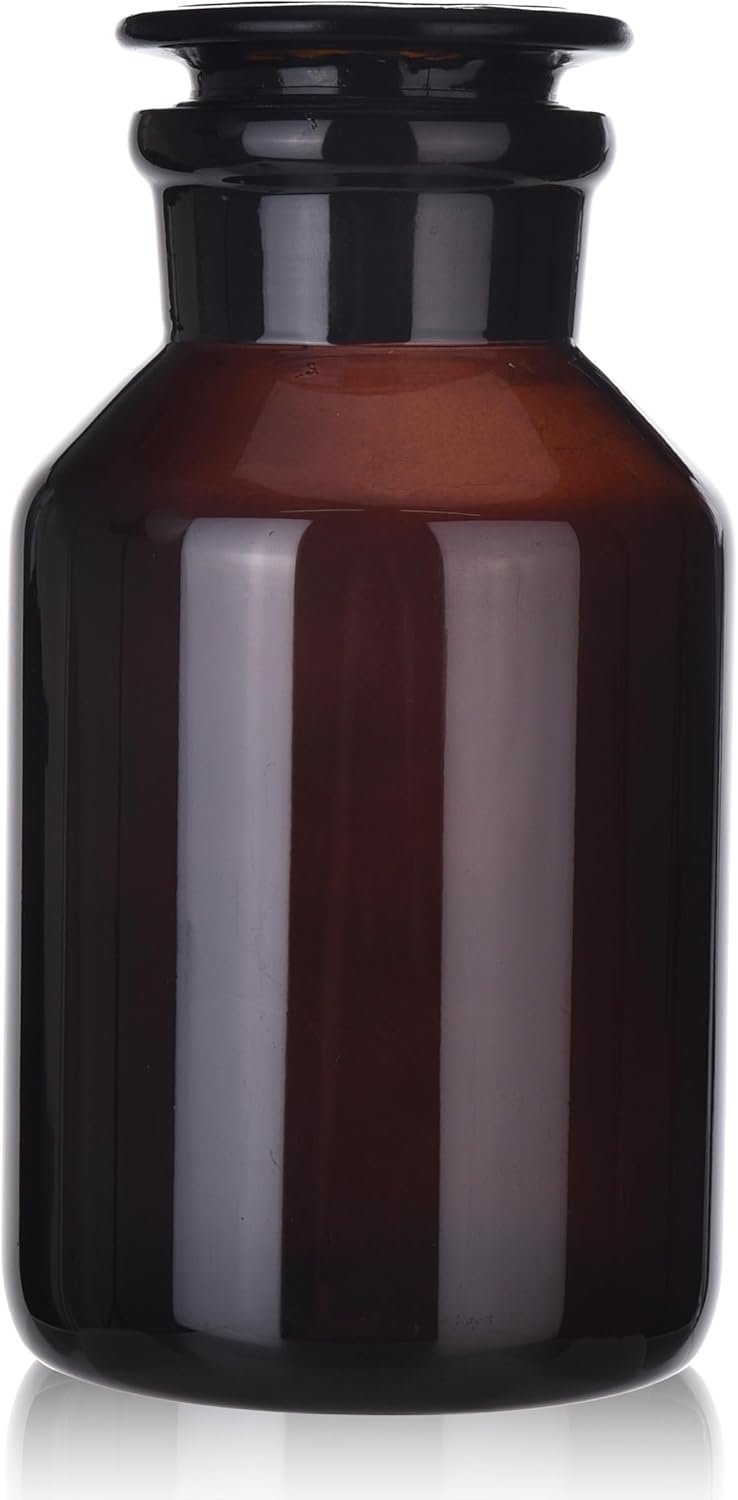 Glass Bottle,Lab Wide Mouth Reagent Bottle,Amber Glass Reagent Bottle,1000ml Borosilicate Glass Bottle With Glass Ground Stopper (1000ML)