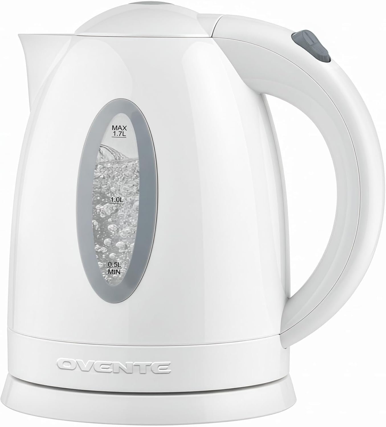 OVENTE Electric Kettle, 1.7L Fast Boiling Water Heater for Coffee or Tea, BPA Free with Water Level Gauge, Auto Shut-Off, Boil-Dry Protection, Indicator Light and Removable Filter, White KP72W