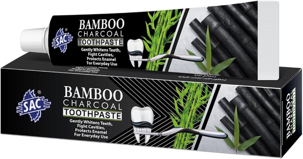 SAC Organic Bamboo Charcoal Toothpaste | 100% Natural Teeth Whitening | Fluoride-Free Formula | Organic and Ayurvedic | 125gm