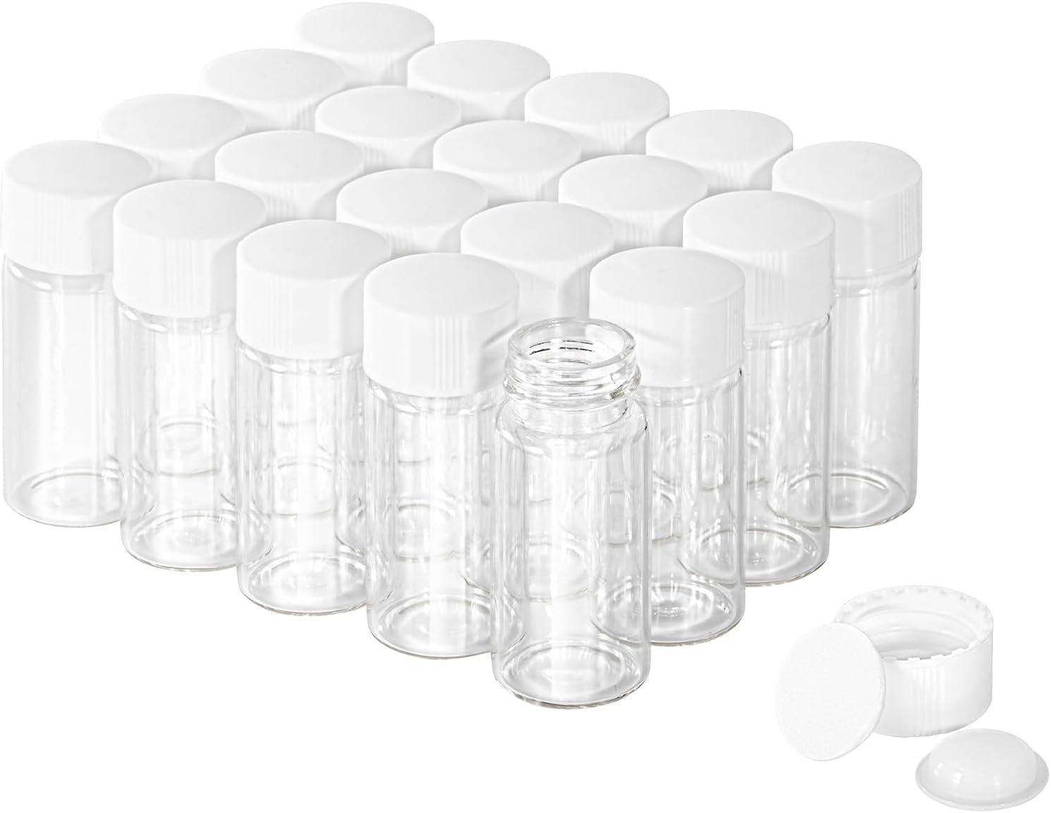 10ml Clear Glass Vial 20pcs with white Screw cap and inner plug 20pcs, leak-proof Glass Bottle Sealed Sample Vials
