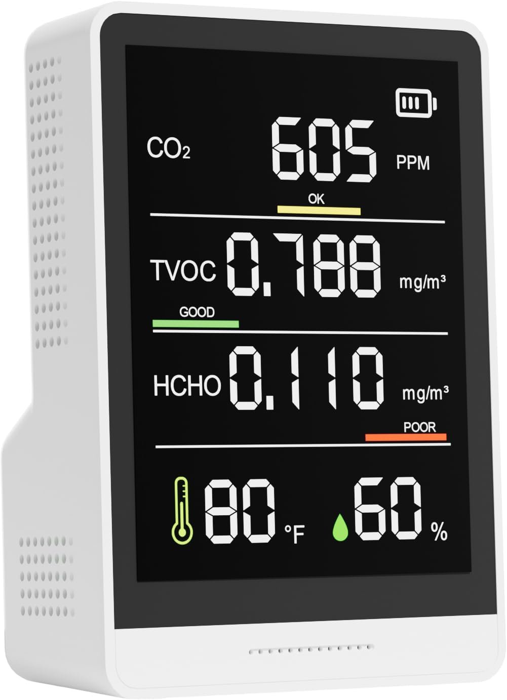 5-in-1 Professional Indoor Air Quality Monitor Indoor Portable CO2 Monitor | Temperature | Formaldehyde Detector | Humidity TVOC | Air Quality Tester – Confined Space Clean Air Monitor (White)
