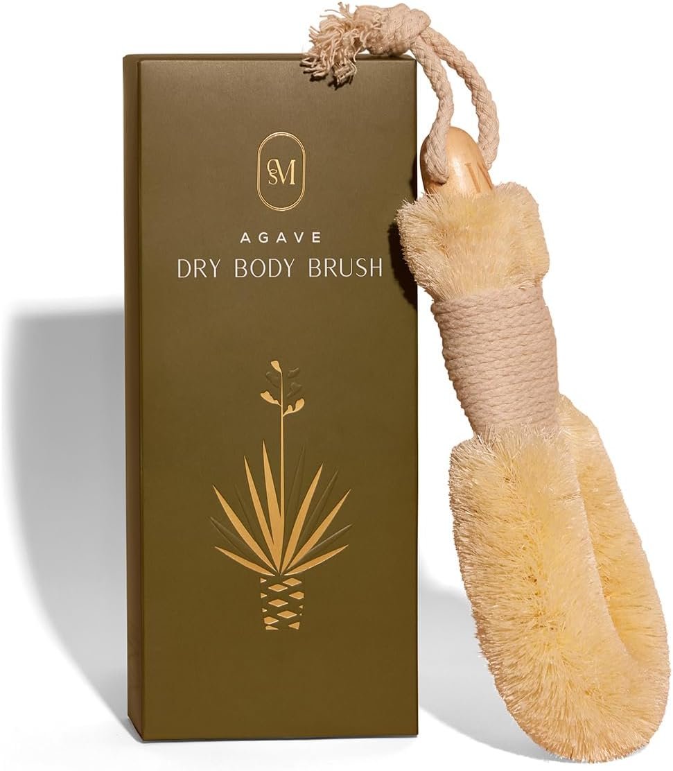 CSM Agave Plant-Based Dry Body Brush: Natural Firm Bristles for Lymphatic Drainage, Cellulite Reduction, Exfoliation, Detox, Circulation & Skin Glow