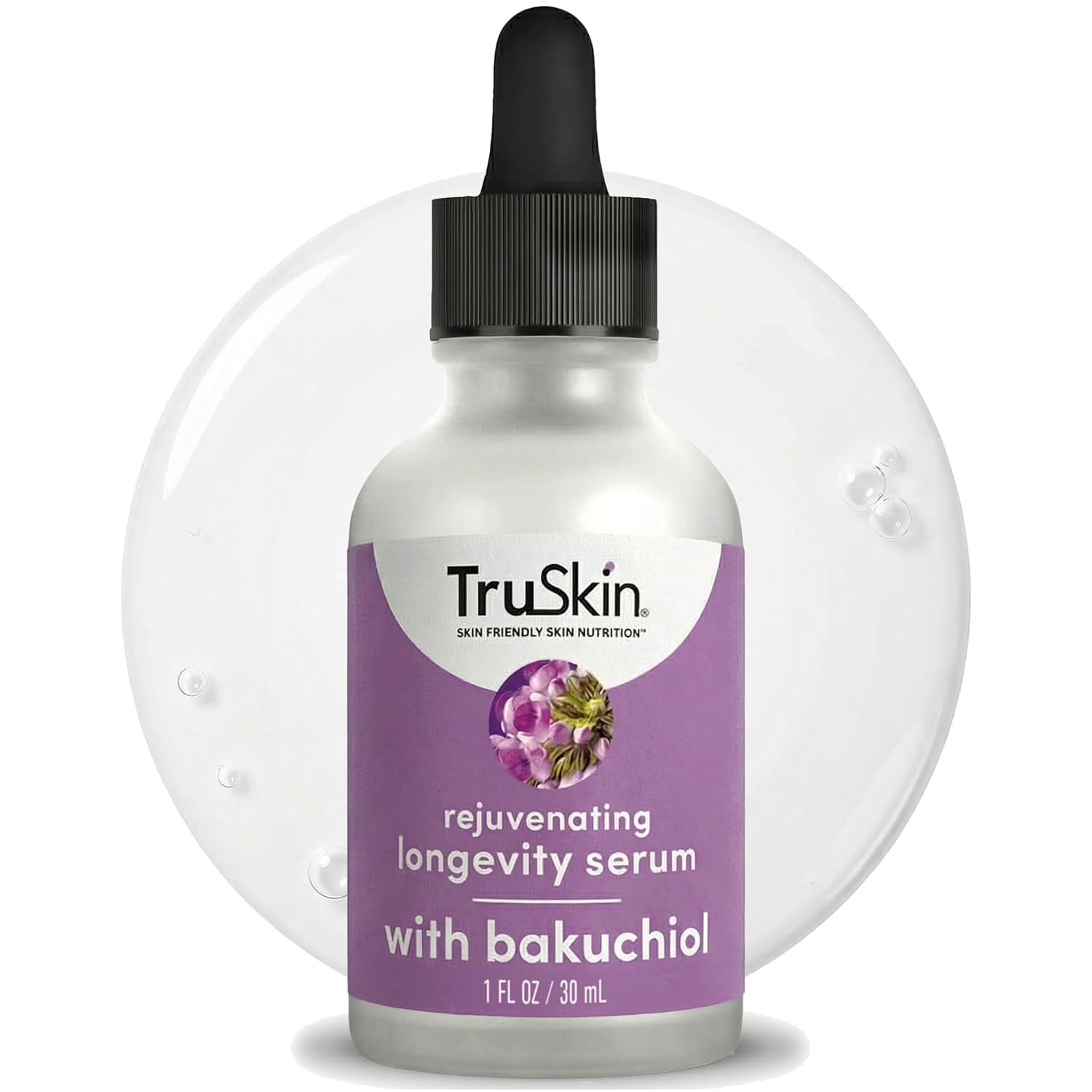 TruSkin Longevity Bakuchiol Serum – Rejuvenating Face Serum with Lingonberry Stem Cells & Snow Algae – Healthy Aging Gentle Retinol Alternative – Improves Appearance of Wrinkles, 1 fl oz