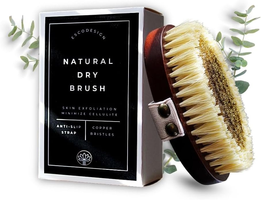 Natural Copper Dry Body Brush – Ionic Body Brush for Skin Exfoliation & Cellulite Reduction – Firm Copper Bristles & Anti-Slip Strap – Lymphatic Drainage & Glow Boosting Detox
