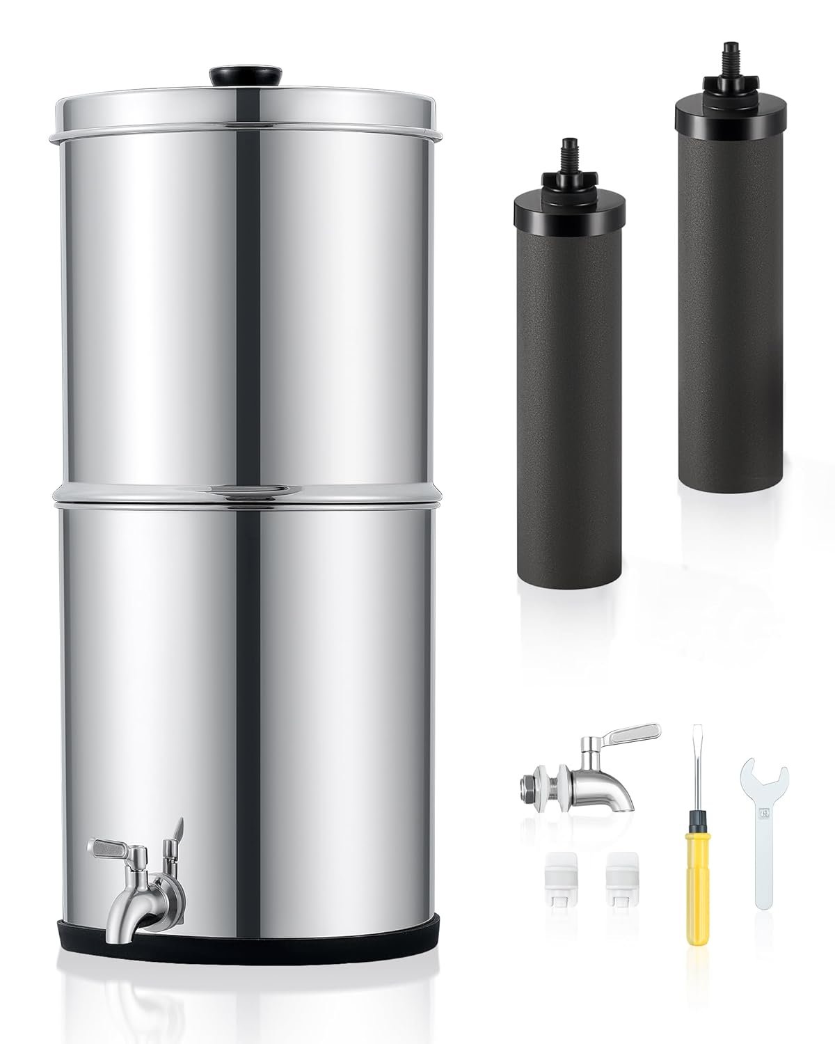 CO-Z Gravity-Fed Water Filter System, 2.25 Gallons Countertop Water Filtration System, 304 Stainless Steel Gravity Water Purifier with 2 Carbon Filters & Water Spigot, NSF/ANSI 42 Certification